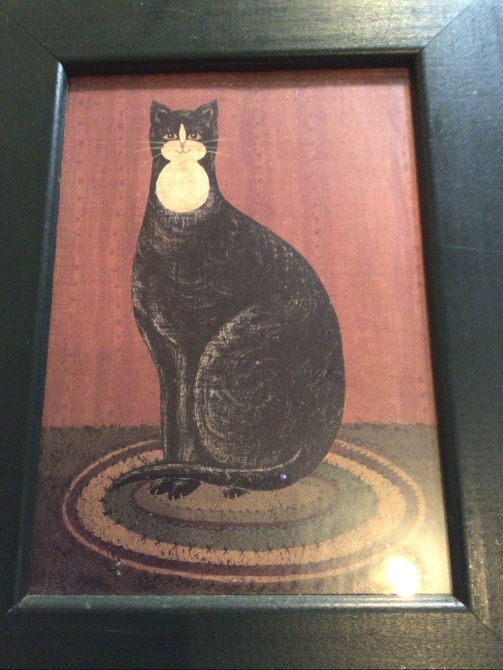 Primitive Folk Art Look Cat Print by W. Kimble Black Wood Frame - Picture 2 of 5